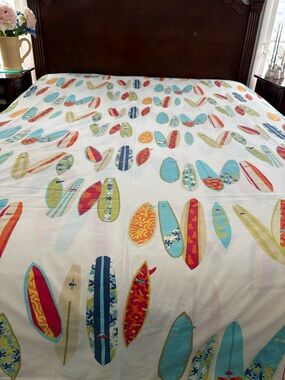 Garnet Hill Cotton Queen Duvet Cover Surfboard Colorful Beach Cottage Portugal